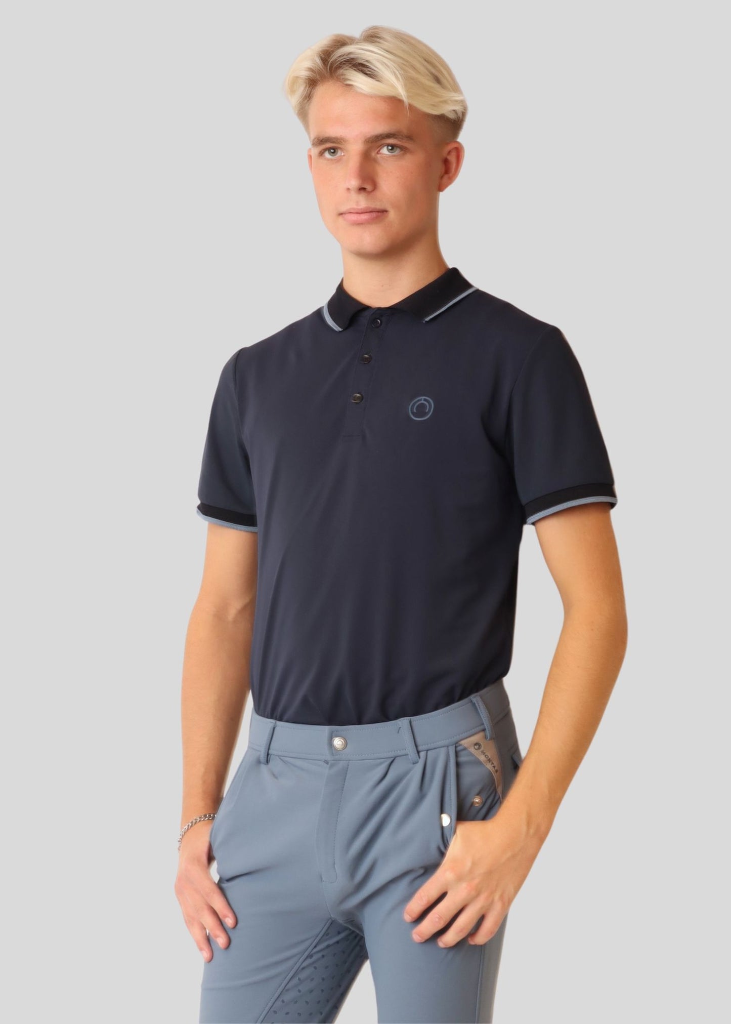 Mens poloshirt with contrast rib navy Montar