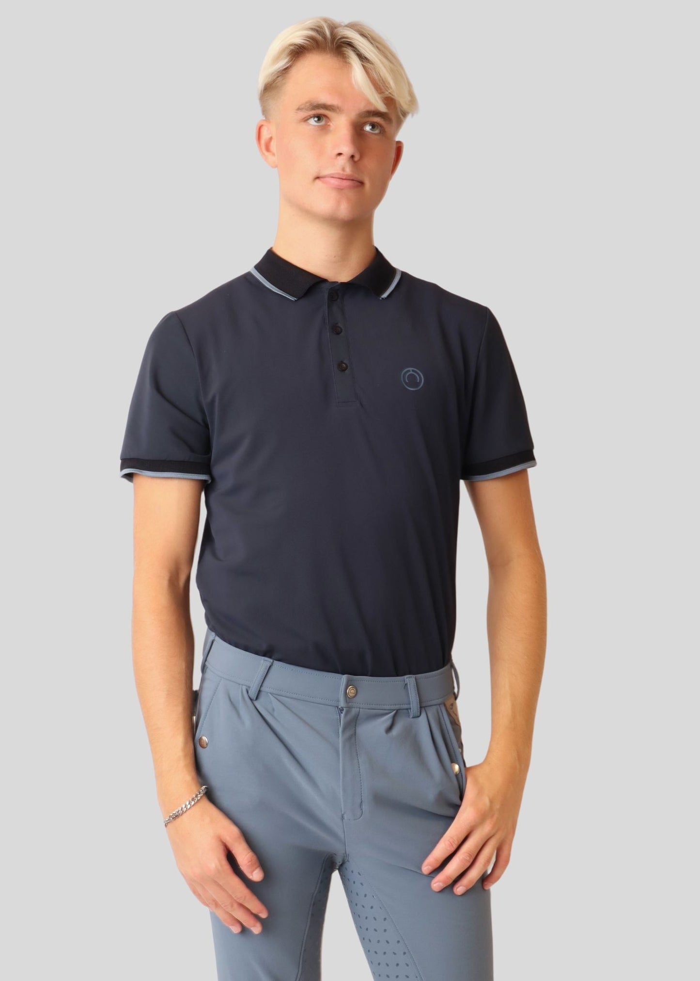 Mens poloshirt with contrast rib navy Montar